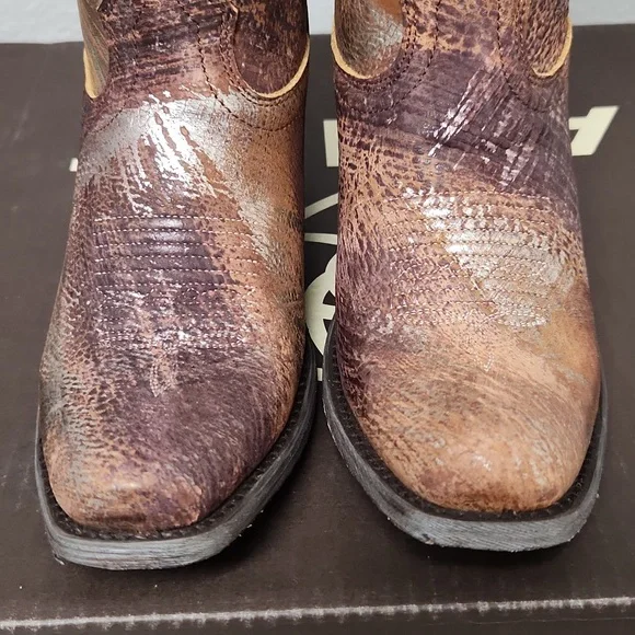 Ariat Circuit Salem Brushed Silver Leather Block Heel Western Boots size 6.5 - Picture 5 of 9